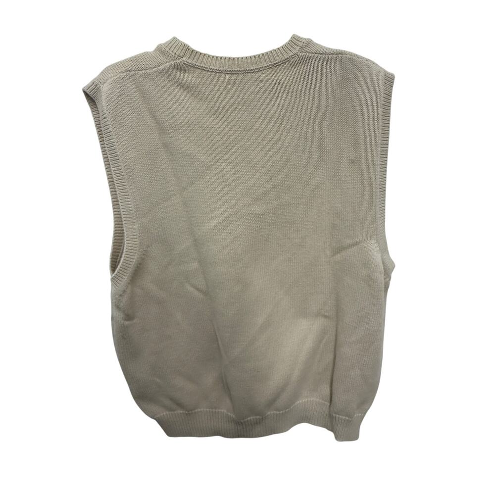 VTG Lands' End Mens L 42-44 V-neck tan Sweater Vest knit off white brown - Picture 2 of 3